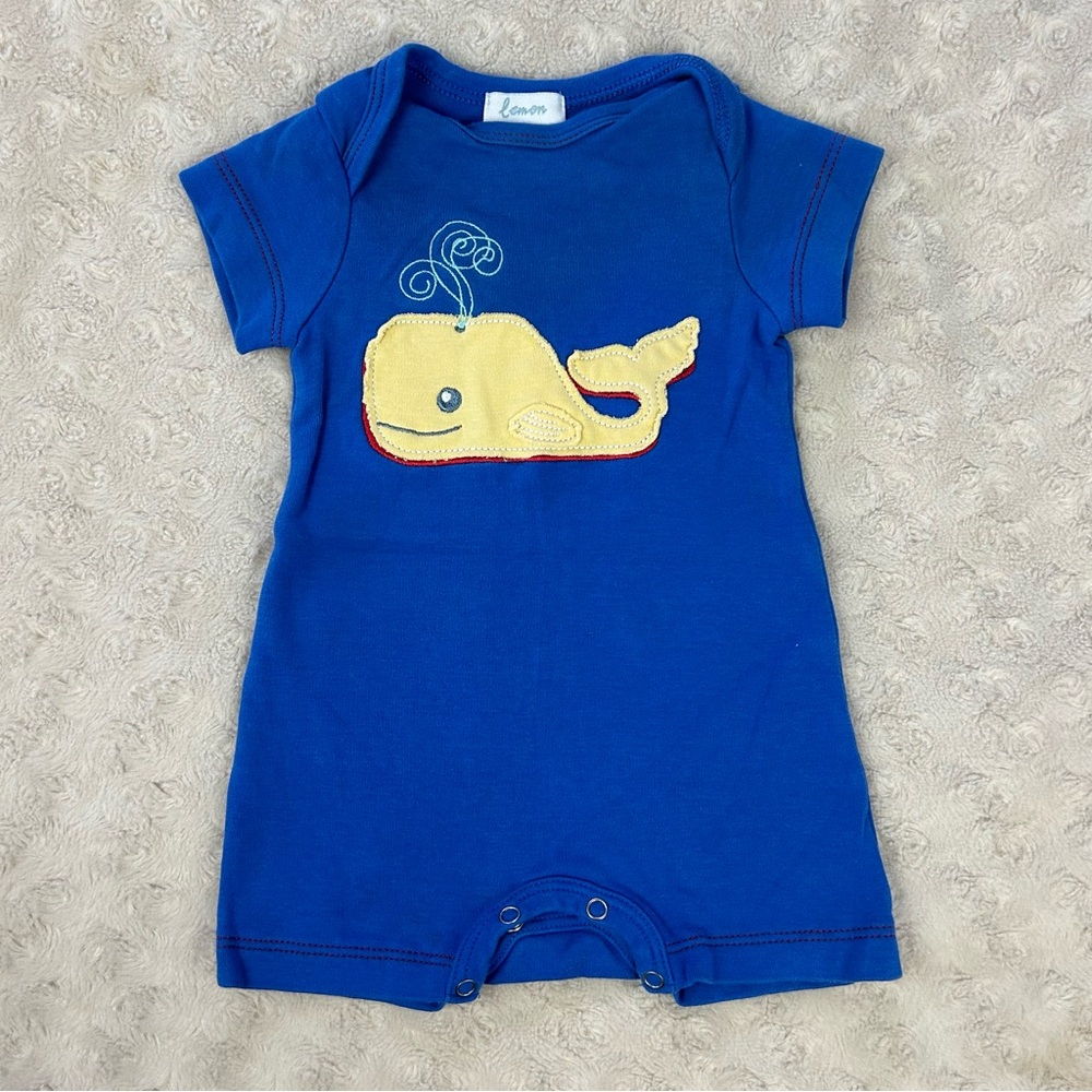 Lemon Loves Layette Baby Boy Whale Romper Size 0-3 Months Blue